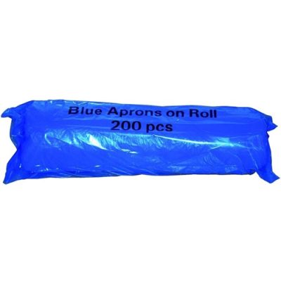 blue polythene aprons on a roll