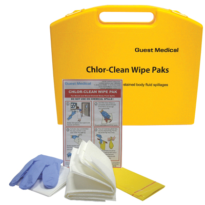 Chlor-Clean Body Wipe Spill Kit - 6 Packs in a Wall Case
